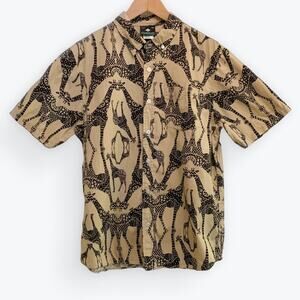 Vintage Y2K LRG Short Sleeve Button Down Shirt Mens Size M Giraffe Safari Casual